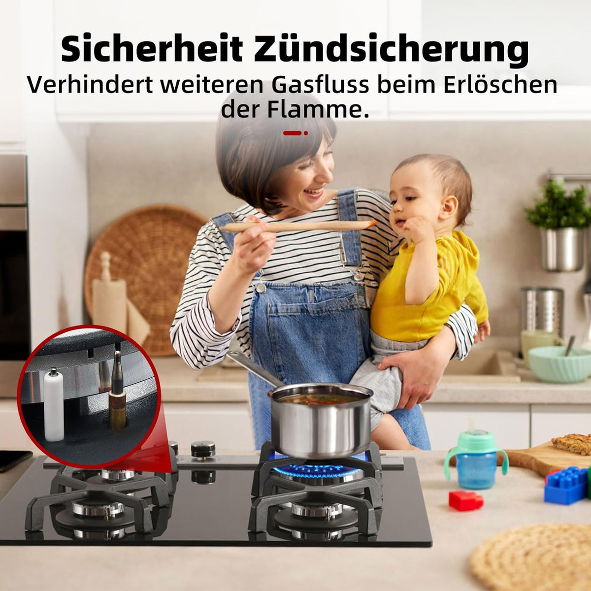 Gaskookplaat – Glazen Kookplaat – Inbouwkookplaat – Gasfornuis – Fornuis – 4 Vlammen – Wokbrander – 60 cm – 8000 Watt
