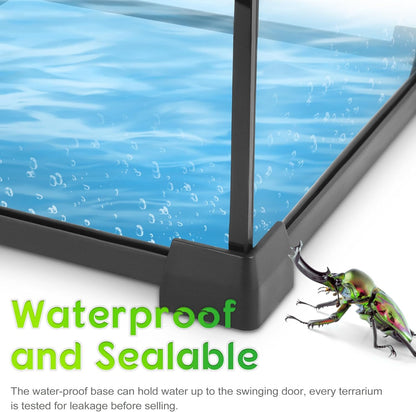Professioneel glazen terrarium, 50 x 30 x 35 cm, duurzaam reptielen habitat tank met hittebestendig aluminium legering frame, dubbele front swingdeuren voor geen Jam van zand en andere
