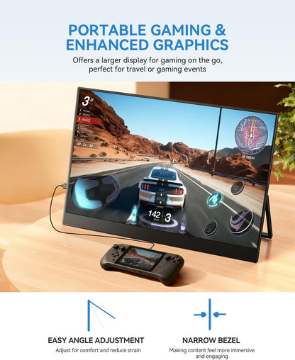UPERFECT Draagbare Monitor 17,5 inch, 1920×1200P FHD Portable Monitor 16:10 125% sRGB 1500:1 IPS met USB-C & HDMI, Ultradun - Oogbescherming - Extern Tweede Scherm voor pc/Mac/PS3/4/5/Xbox