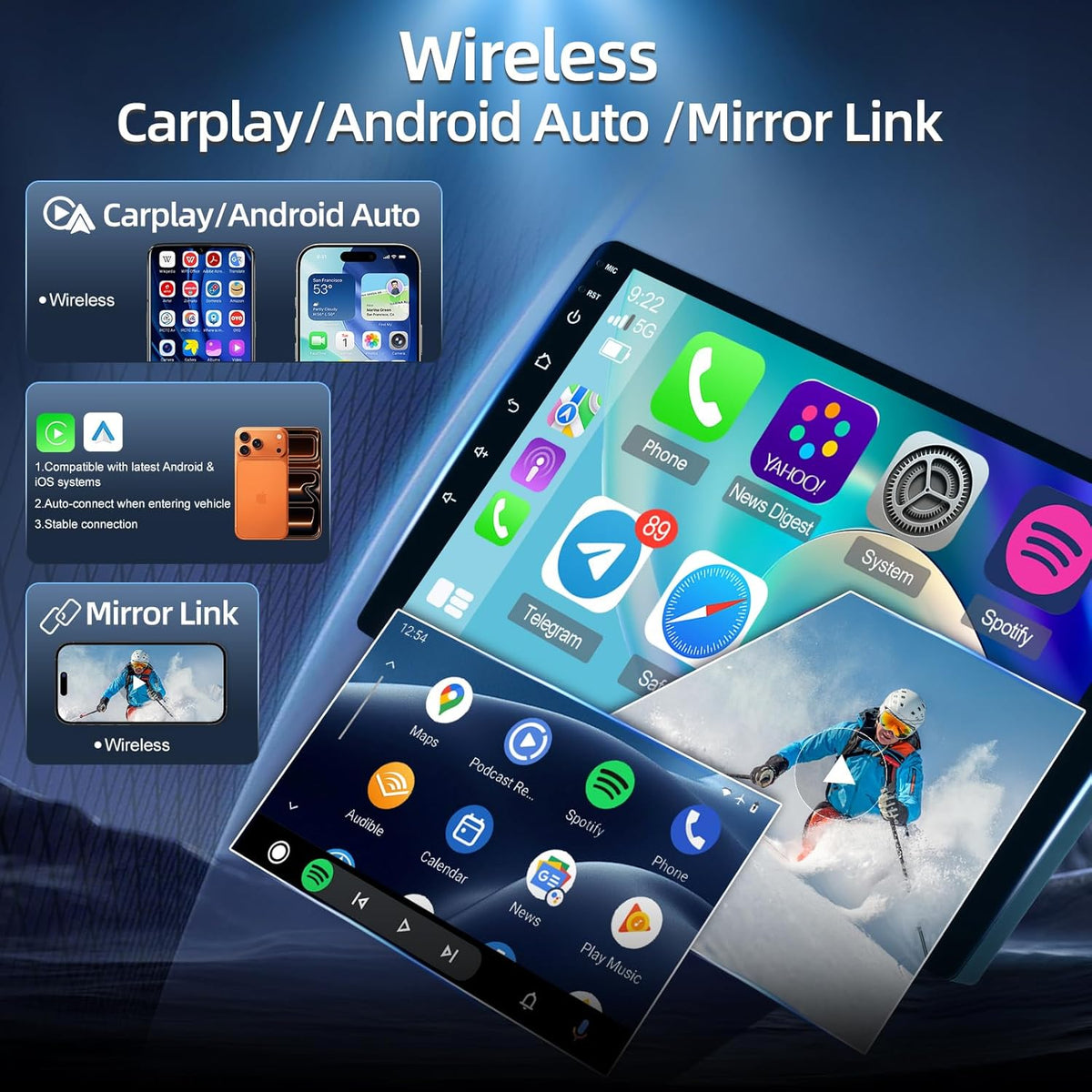 Qualcomm 8-Core 4GB+64GB Radio Vervanging voor Mercedes Benz Smart Fortwo 2005-2010, Android Autoradio met Draadloze CarPlay & Android Auto, DSP Hi-Res Audio, GPS, Achteruitrijcamera