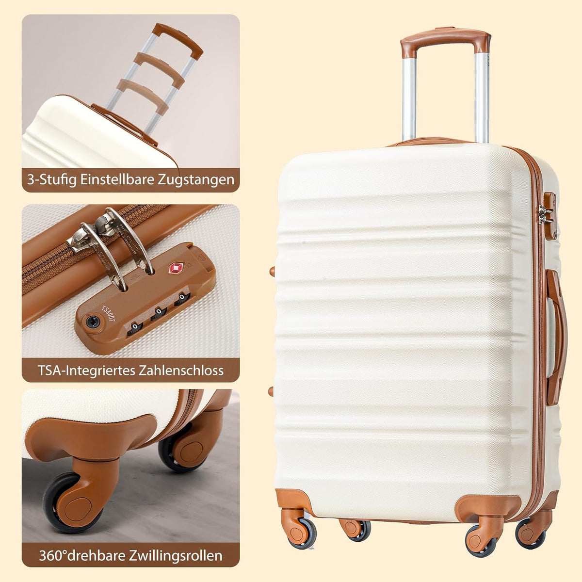 COOLIFE Koffer met harde schaal, Trolley, Rolkoffer, Reiskoffer met TSA-slot en 4 Rollen, zwart, Koffer-Set