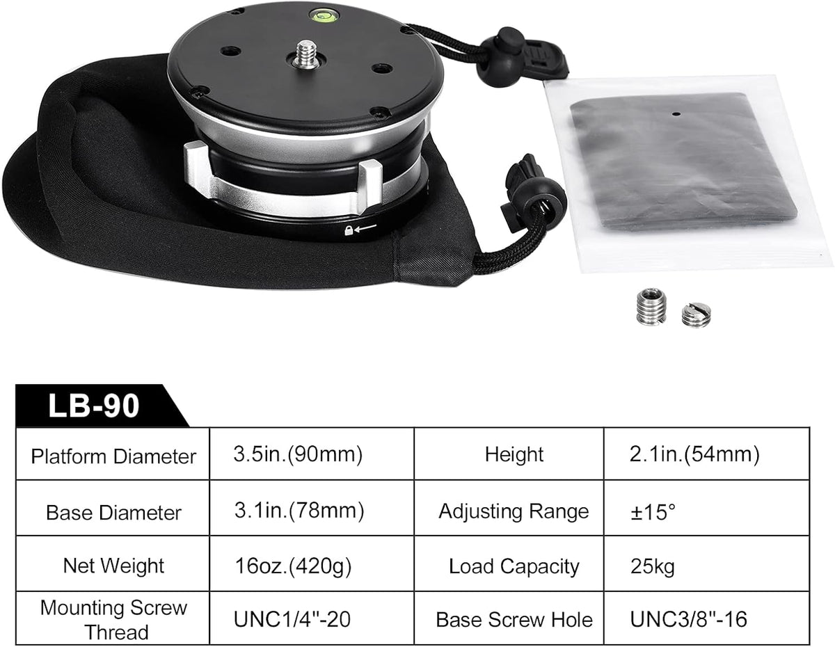 SUNWAYFOTO LB-90 Leveling Base Statief Hoofd 55LB Laadvermogen
