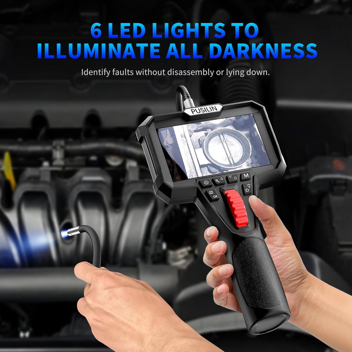 Y400 endoscoop met licht, Borescope inspectiecamera 4,3 inch LCD-scherm met 6 LED-verlichting, IP67 waterdichte endoscoop met 1,0 m semi-stijve slangcamera