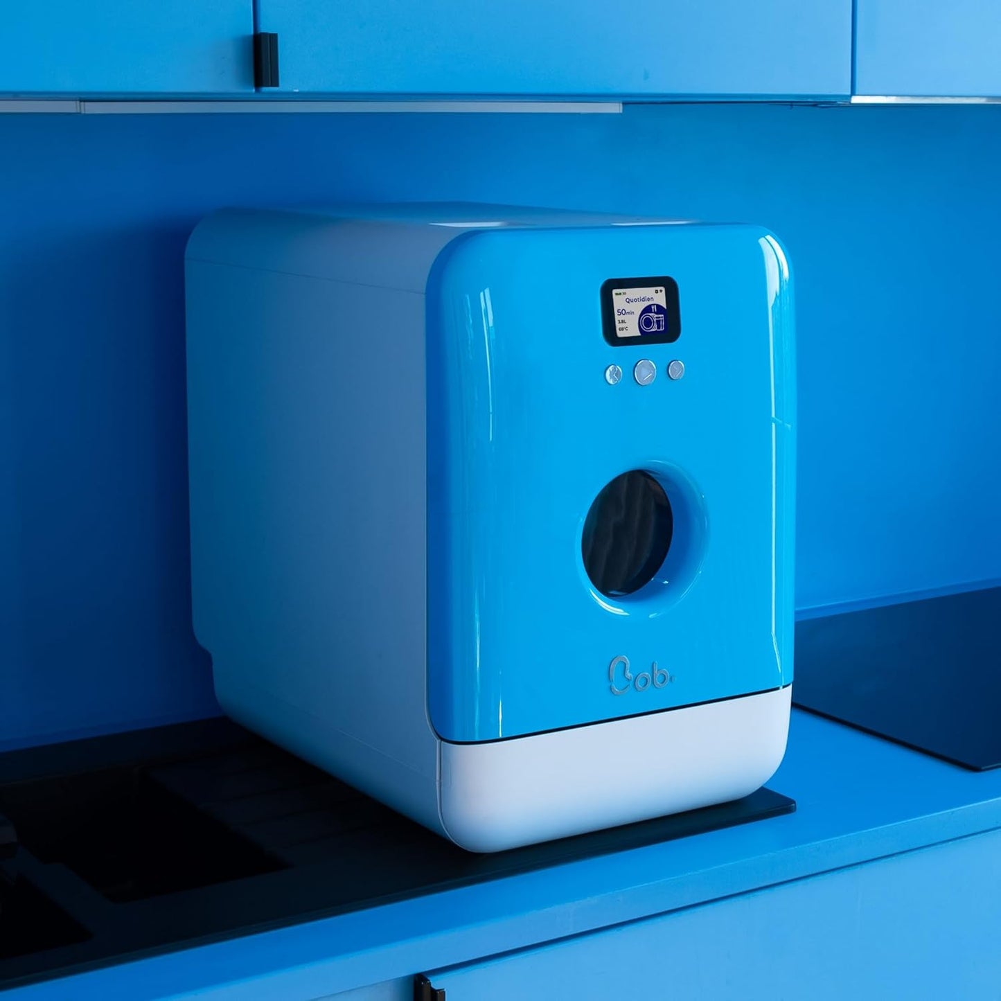 Bob - Compact Dishwasher - Daily Dishware for 3 People - Built-in Dishwasher - Freestanding, Integrated Tank, Portable - White (Maya Blue)