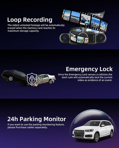 Dashcam – Autocamera – Boordcamera – Auto Camera – 4 Camera's – 360° Bewaking – Wifi-App Bediening & 64 GB Kaart Inbegrepen