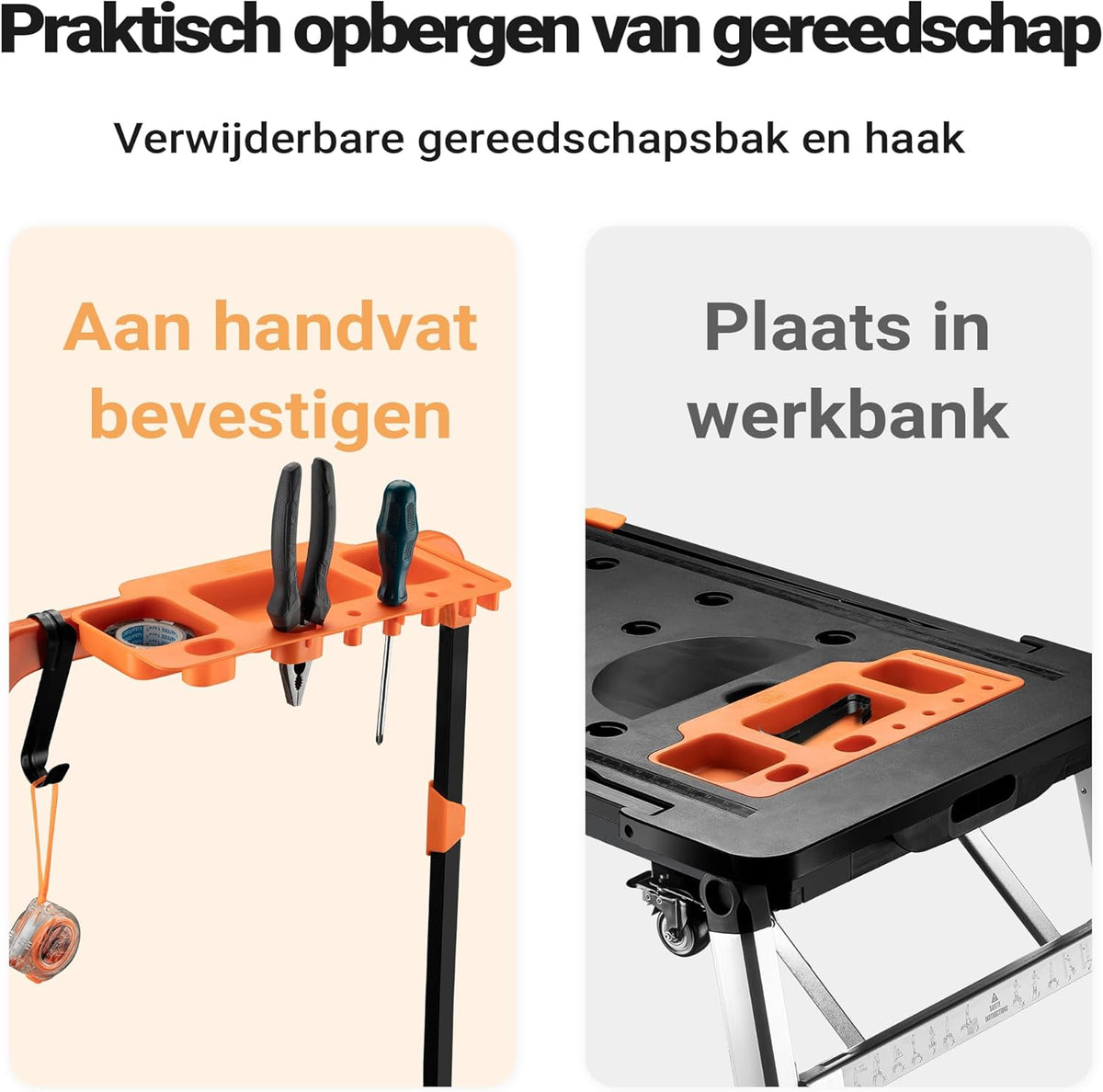 Wiltec werktafel 7-in-1 multifunctionele werkbank als zaagbok werkplatform rolplank transportwagen handkar ligkar trolley steiger van aluminium staal plastic met remmen en haak