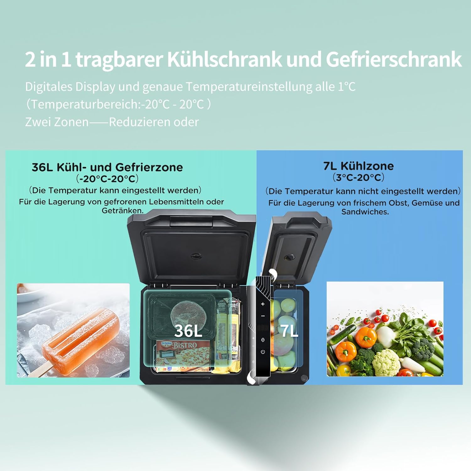 Koelbox – Compressor Koelbox – Elektrische Koelbox – Draagbare Koelbox – Camping Koelbox – 43 Liter Inhoud – Dubbele Koelzone Met Temperatuurregeling - QUORE