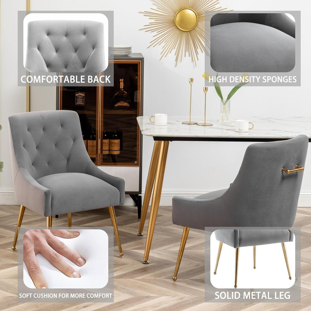 Eetkamerstoelen (set van 2), moderne eetkamerstoelen met gouden poten, cosmetica-stoelen, woonkamerstoelen voor bureau, slaapkamer en keuken
