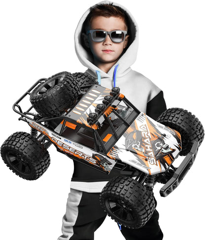 DEERC afstandsbedieningsauto op schaal 1:10 voor volwassenen en jongens, 48 km/u 4x4 RC monstertruck met verlichting, 2 batterijen voor 30 minuten speelplezier, 2,4 GHz terreinwagen RC