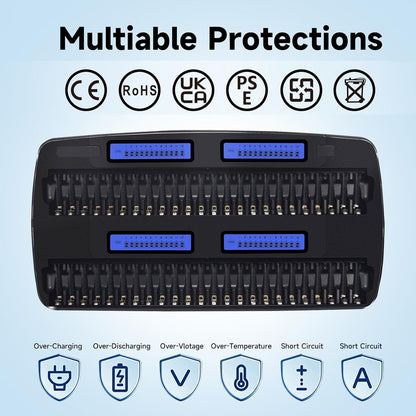 Acculader AA AAA 48 Slot – Batterijlader – Accuoplader – Oplader – Universele Batterijlader – Intelligente Laadcontrole – LCD-Display Met 48 Onafhankelijke Laadposities