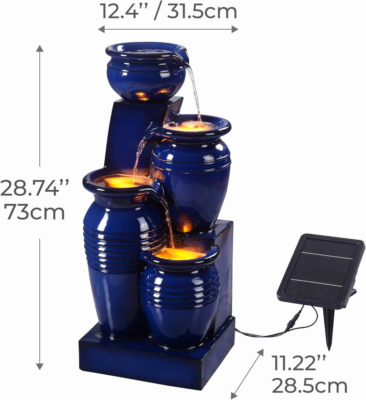 Teamson Home 73 cm 4-Tier Cascading Bowl Zonne-energie Water Fontein voor Outdoor Woonruimtes, Navy