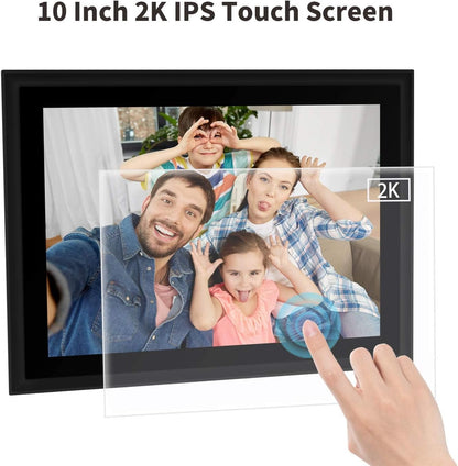 AEEZO Digitale fotolijst met wifi, 10 inch touchscreen, FHD, 2K-display, smart fotolijst met 16 GB geheugen, eenvoudige installatie voor het delen van foto's en video's, automatische rotatie (zwart)