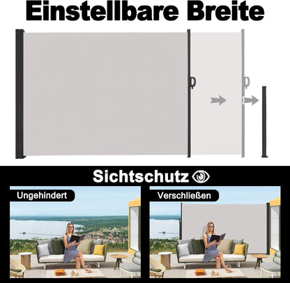 Zijscherm – Zijluifel – Zijmarkies – Zonwering – Windscherm – Uittrekbaar 180x600 cm – Waterbestendig Polyester – Privacy- en Zonbescherming