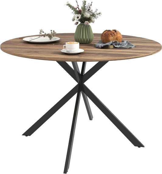 Ronde Eettafel – Industriële Tafel – Keukentafel – Eetkamertafel – Bureautafel – Ø120 cm – Stalen X-Onderstel – Krasbestendig Melamine Blad