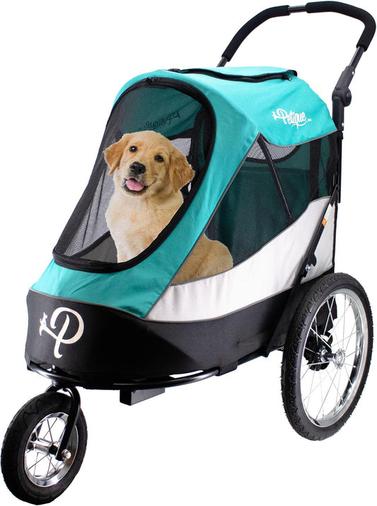 Petique Trailblazer Jogger Hondenwagen voor middelgrote honden & katten, luchtbanden, verstelbare handgreep, Pee Pad, 3 lijnen, regenhoes, fietsadapter - Kleur: Neptune
