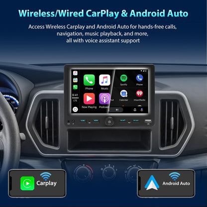 Autoradio 1 DIN met 7" scherm instelbaar Touchscreen, Compatibel met [Wireless] Apple CarPlay/Android Auto Bluetooth Achteruitrijcamera AM/FM/RDS Radio Type-C USB (3A snel opladen) AUX SD