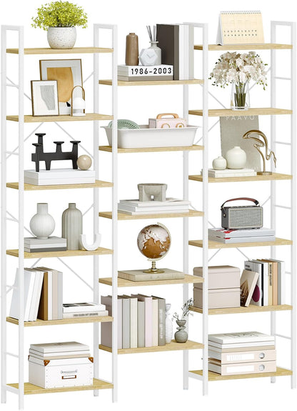 Hzuaneri Bookshelves, Freestanding Shelves, 17 Shelves, 6 Layers, Adjustable Spacing, 24 x 152 x 186 cm, Load Capacity 340 kg, Living Room, Office White Oak and White BC10116W