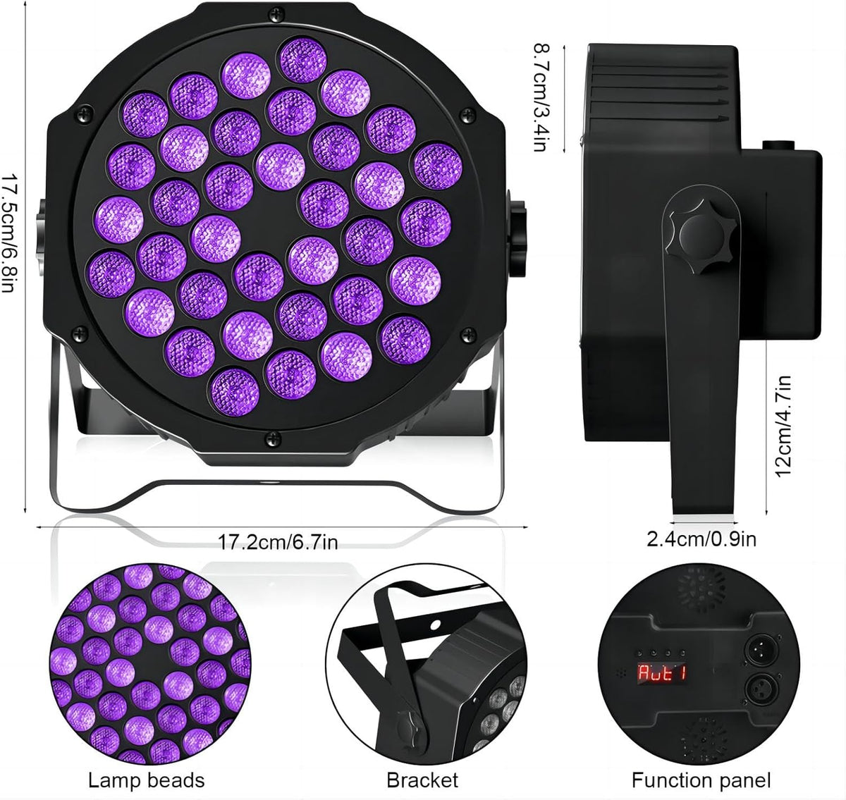 UV LED Blacklight Set – Blacklight Lamp – UV Spotlights – DJ Verlichting – Disco Lamp – 4 Stuks – Afstandsbediening en DMX – 36 LED’s Met Stroomgekoelde Aluminium Behuizing