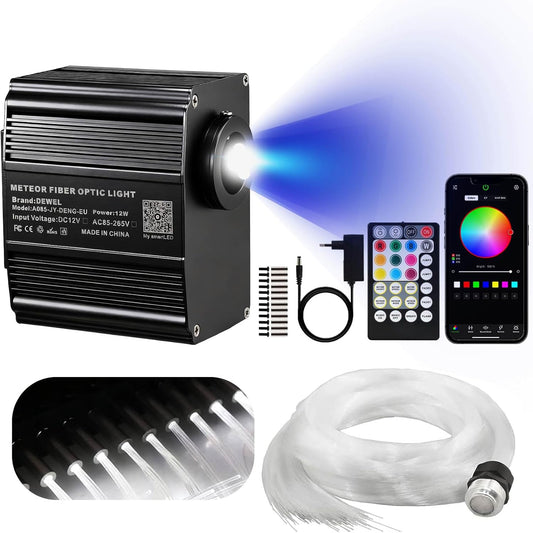 DEWEL Starry Sky Autoglasvezel licht, 12W RGBW Twinkle LED Glasvezel Ster Plafondverlichting kit Voor Bar/Café/Feest/Huis/Auto, APP/Afstandsbediening, 450 stuks x 0,75 mm x 2 m/meteoorwit