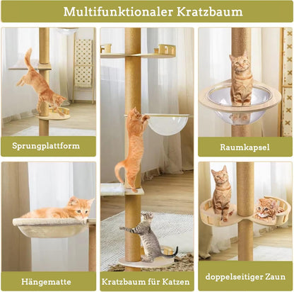 Krabpaal met plafondspanner, kamercapsule, kattenhangmat, volledig omwikkeld met sisaltouw, breedte 11 cm, krabpaal tot plafond (240 ~ 250 cm, 265-275 cm)