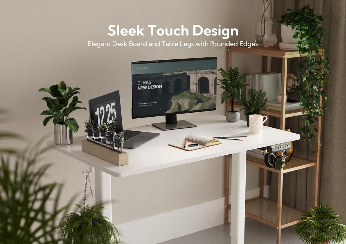 Claiks Electric Sit-Stand Desk - 100 x 61cm Height Adjustable Home Office Desk with Split Board - White Frame/White Sheet, P1.01.001 - QUORE