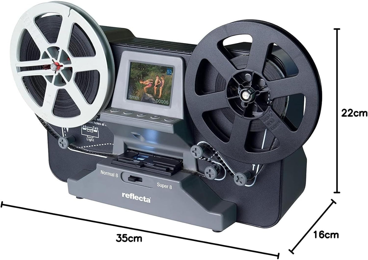 Reflecta Film Scanner Super 8 & Normal 8 – Eenvoudige Digitalisering van Oude Filmrollen in HD Kwaliteit – Automatische Scanning, SD Opslag, Geen Computer Nodig