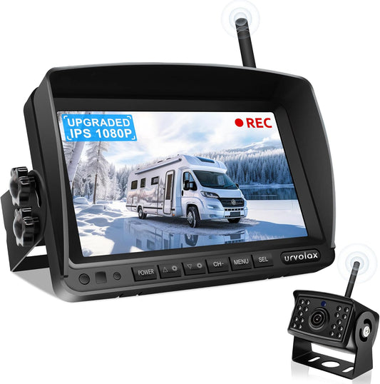 URVOLAX draadloze achteruitrijcamera digitale bestelwagen achteruitrijcamera-set, 7 '' monitor en parkeercamera IP69 waterdichte achteruitrijcamera, 1080P HD nachtzicht caravans en vrachtwagens Auto