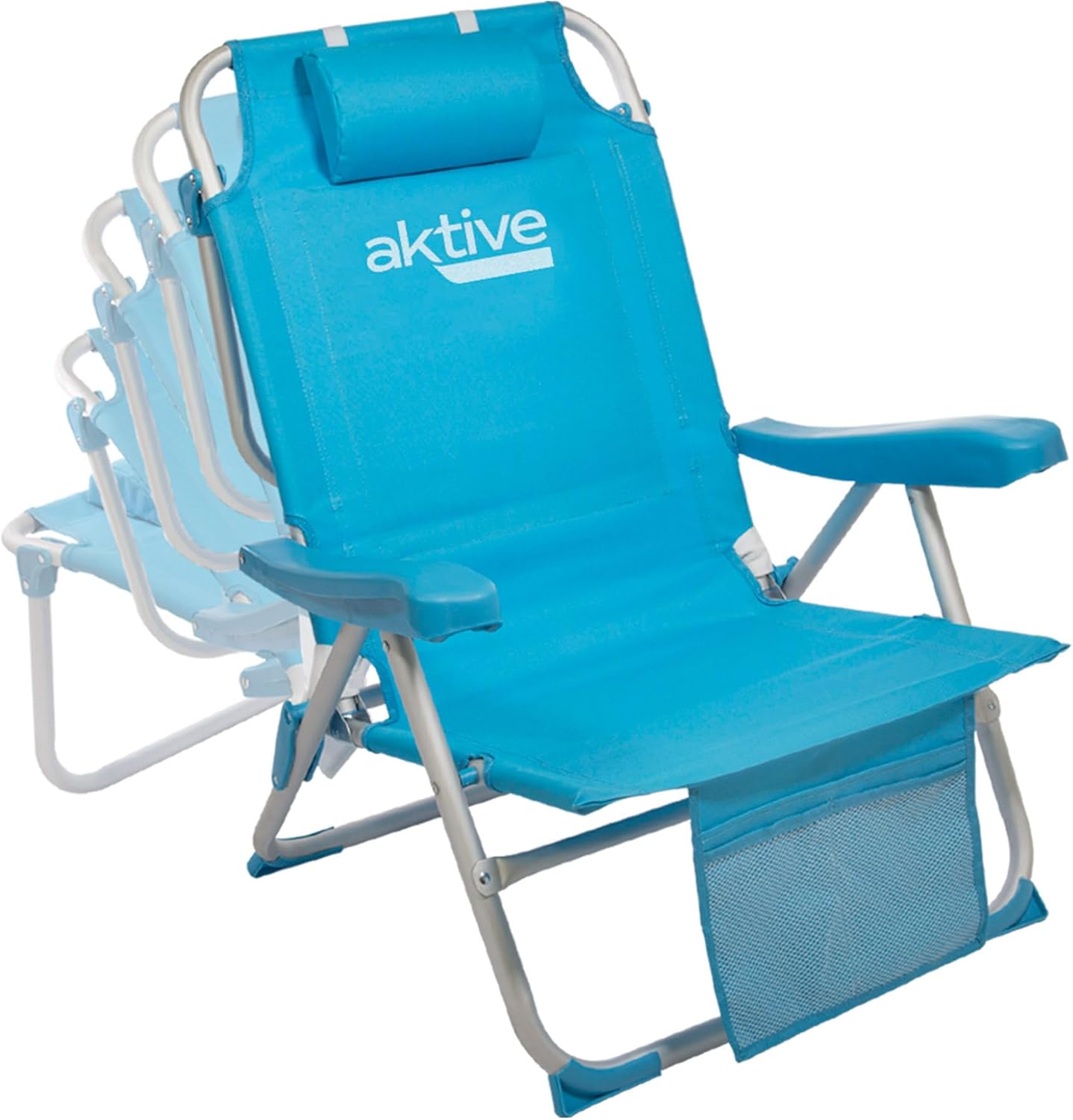 AKTIVE Set van 2 klapstoelen, verschillende posities, voor strand, tuin, terras of camping, 5 posities, 49 x 58 x 80 cm, zithoogte 27 cm, kantelbeveiliging, belastbaar tot 100 kg, met handgrepen