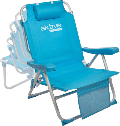 AKTIVE Set van 2 klapstoelen, verschillende posities, voor strand, tuin, terras of camping, 5 posities, 49 x 58 x 80 cm, zithoogte 27 cm, kantelbeveiliging, belastbaar tot 100 kg, met handgrepen