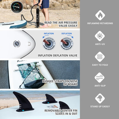 FunWater Opblaasbaar stand-up paddleboard, surfplank, SUP compleet paddleboard, accessoires, verstelbare peddel, pomp, reisrugzak, lijn, waterdichte tas, peddelboard voor volwassenen