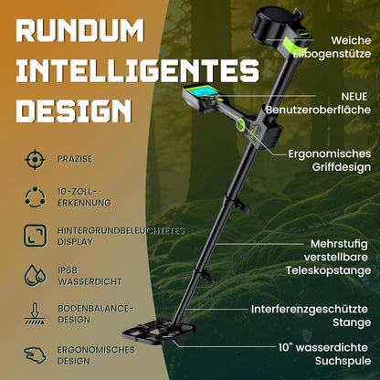 Metaaldetector voor Volwassenen en Oudere Kinderen Zwart Groen – Gouddetector – Schatzoeker – Muntenzoeker – Metaal Detector – LCD-Display – 10 Inch IP68 Waterdichte Spoel