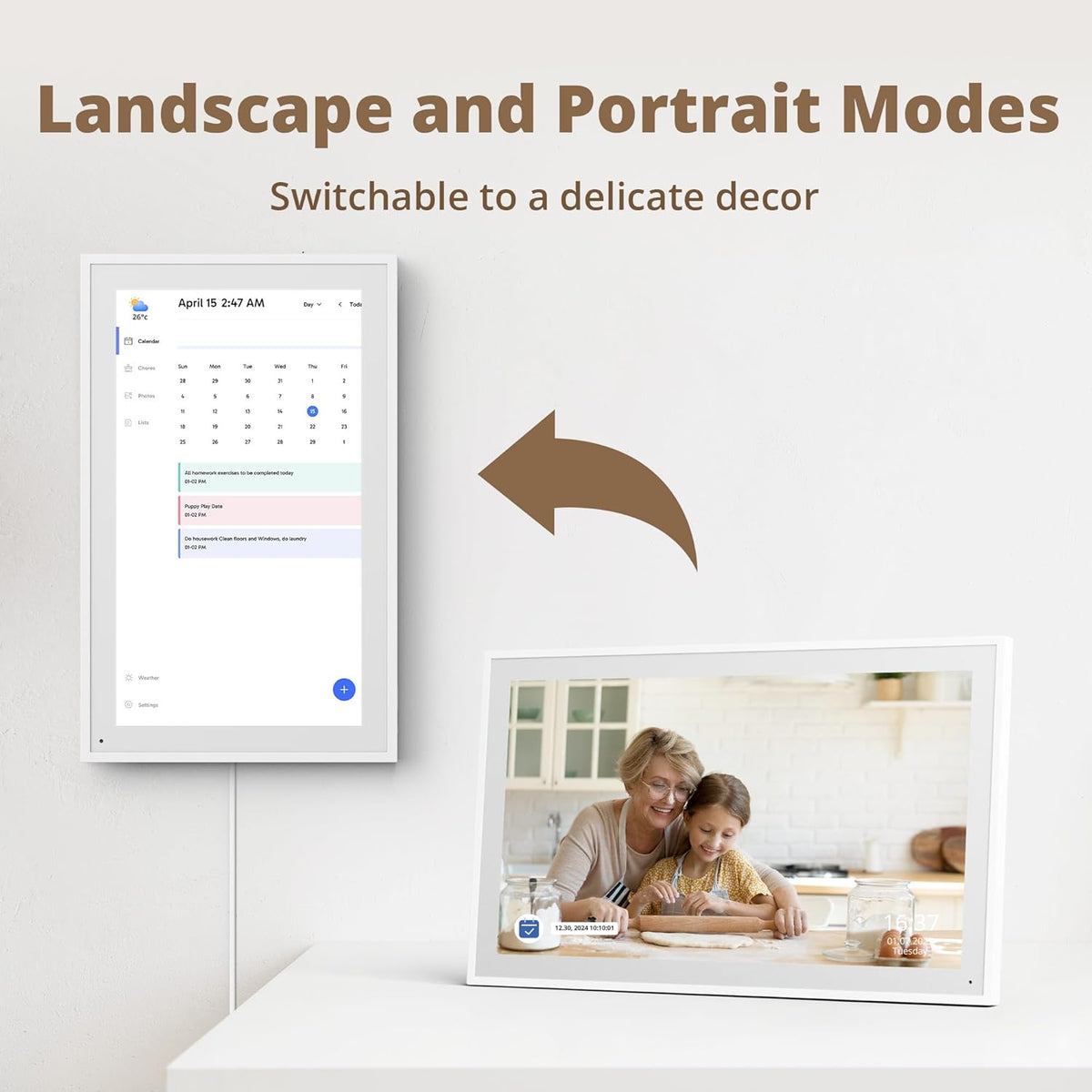 Dragon Touch 15,6 inch digitale kalender, wand, 1920 x 1080 FHD, elektronische wandkalender, familieplanner met 32 GB geheugen en wandhouder, touchscreen, intelligente tafelkalender, wit