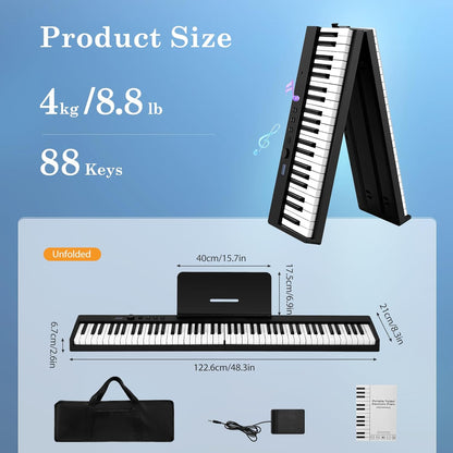 Piano-Toetsenbord Met 88 Toetsen – Digitale Piano – Keyboard – Elektrische Piano – Opvouwbare Piano – 180° Inklapbaar – Halfgewogen Full-Size Toetsen