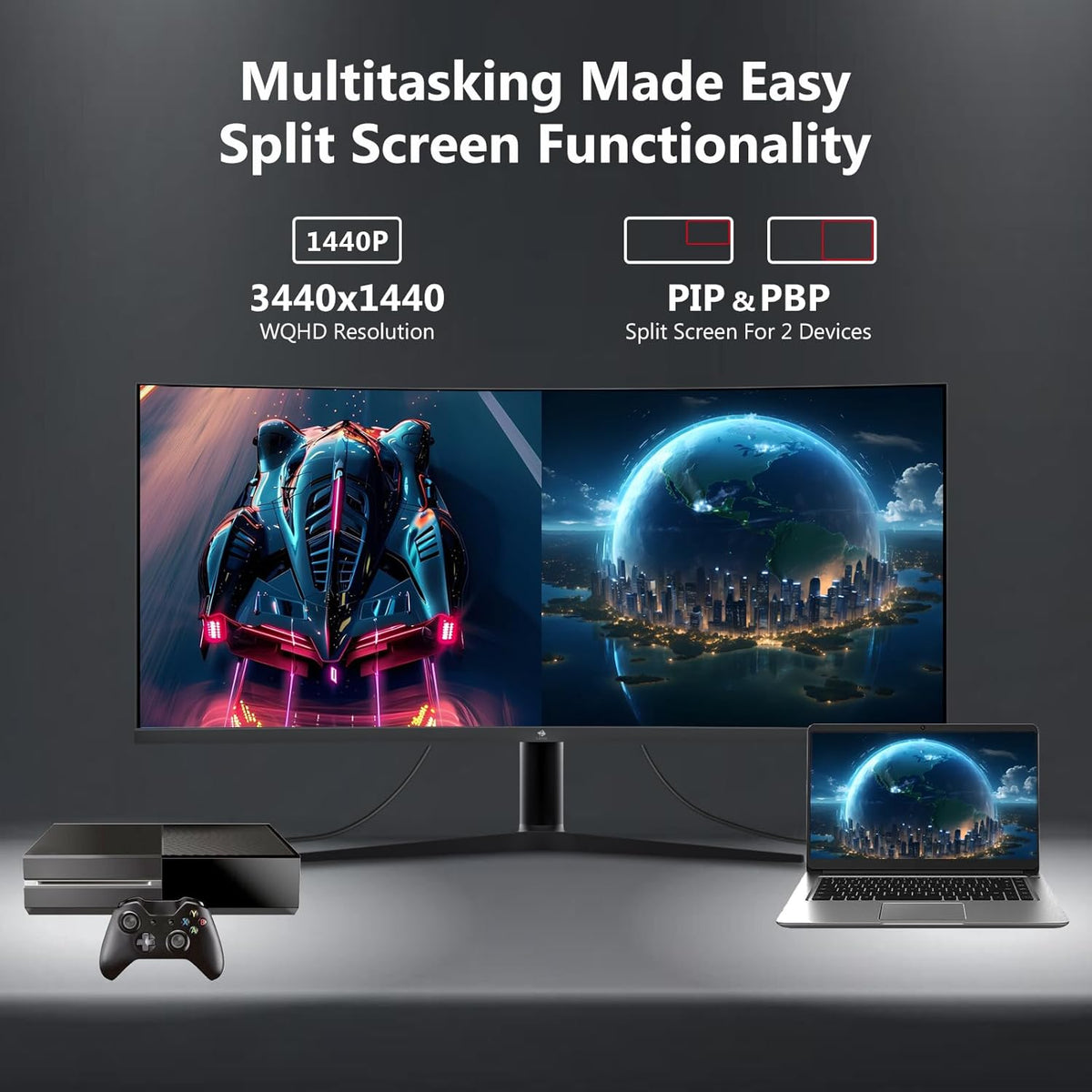 Z-Edge 34'' Curved Gaming Monitor, 3440x1440, 165Hz (DP1.4×2), IPS, 96% DCI-P3, 1ms, 21:9, Height Adjustable/Tilt, Rotary, 100Hz (HDMI2.0×2), FreeSync, VESA (DP cable included)