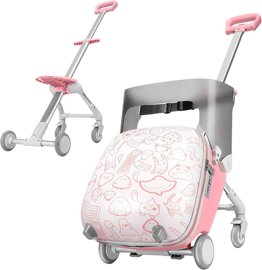 Ride-On koffer voor kinderen, 2-in-1 lichtgewicht reisbagage met 360 ° Spinner wielen, duurzame Carry-On trolley tas voor meisjes jongens - Max belasting 50KG (Graffiti-stijl roze en wit)