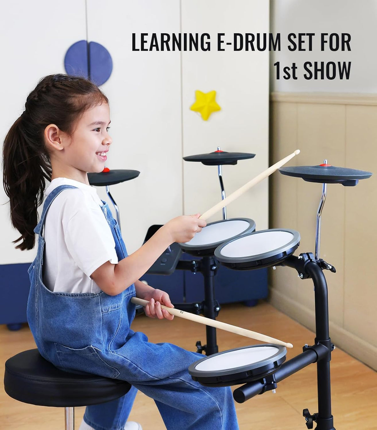 Elektronisch Drumstel – Elektrische Drumset – Drumkit – E-Drumstel – Oefendrumstel – Voor Beginners En Kinderen – 4 7-Inch Dubbellaagse Mesh-Pads – Opvouwbaar Compact Met USB MIDI En Powerbank-Compatible
