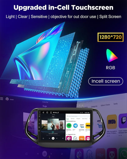 NHOPEEW 8 Core 6+128G Android autoradio voor Jeep Compass 2017-2019 met Wireless Carplay & Android Auto DSP WiFi GPS stuurbediening 360°-panoramisch zicht