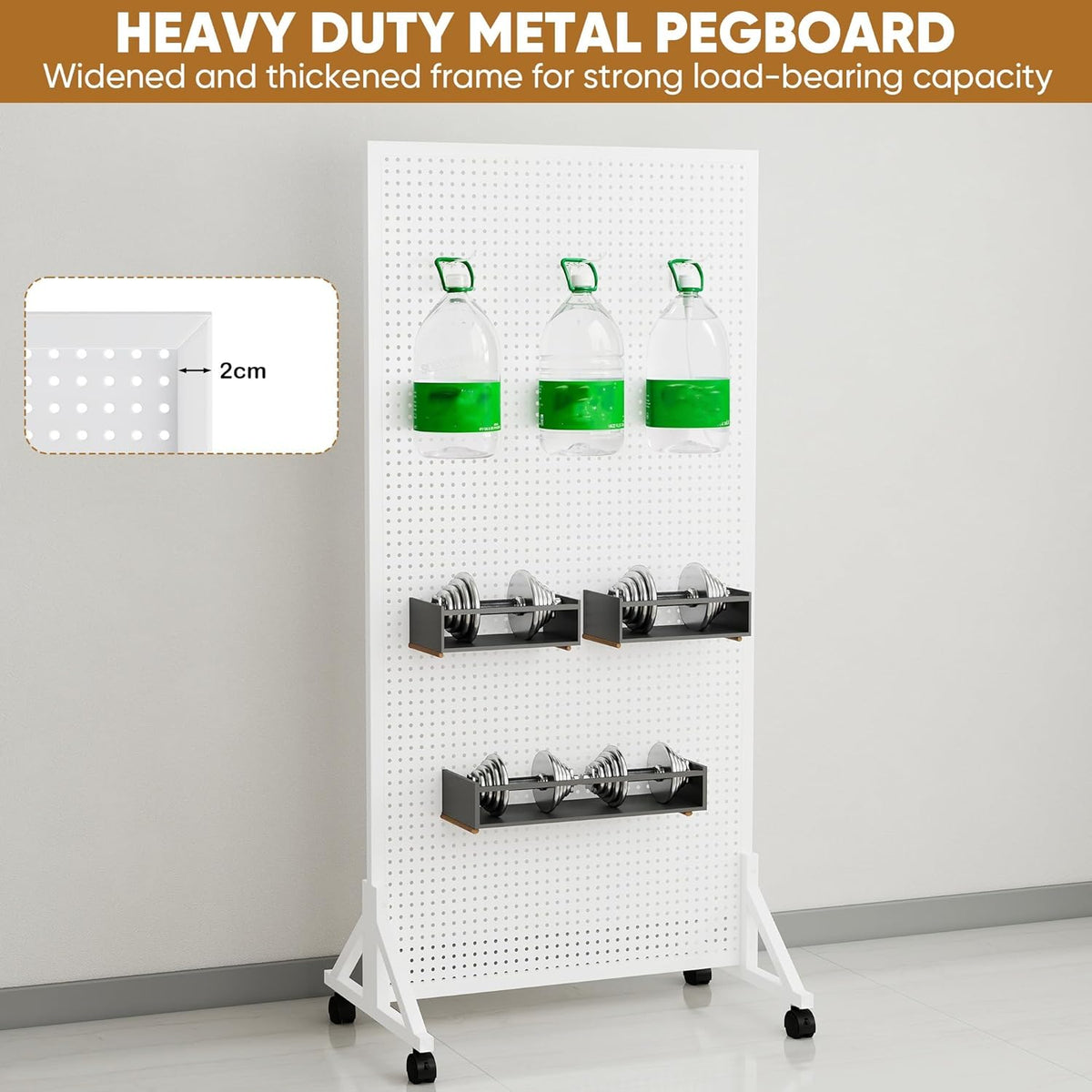 Pegboard Displaystandaard – Pegboard Standaard – Displayrek – Verkoopdisplay – Pegboard Paneel – Wit Vrijstaand Metalen Ontwerp – 60 x 33 x 120 cm Inclusief 20 Haken