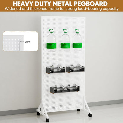 Pegboard Displaystandaard – Pegboard Standaard – Displayrek – Verkoopdisplay – Pegboard Paneel – Wit Vrijstaand Metalen Ontwerp – 60 x 33 x 120 cm Inclusief 20 Haken