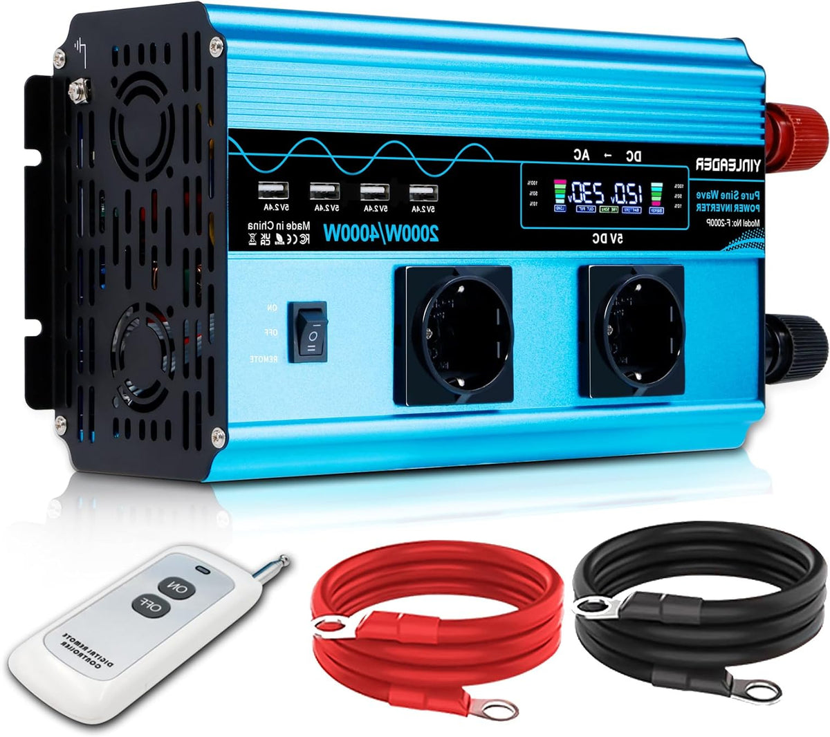Zuivere Sinusomvormer – Spanningsomvormer – Stroomomzetter – Energieomvormer – Wisselstroomomvormer – 2000W Continu Vermogen – LCD-Display Met Afstandsbediening - QUORE