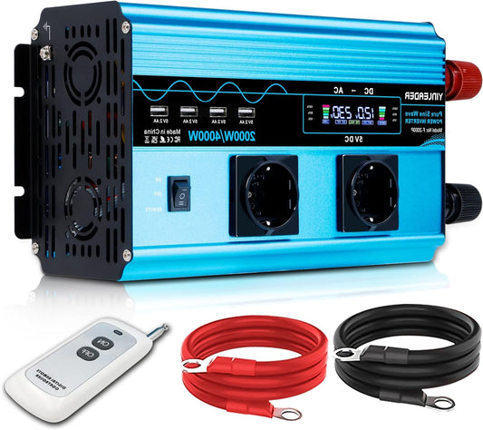 Zuivere Sinusomvormer – Spanningsomvormer – Stroomomzetter – Energieomvormer – Wisselstroomomvormer – 2000W Continu Vermogen – LCD-Display Met Afstandsbediening - QUORE