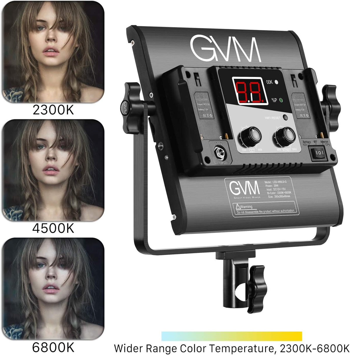 GVM 480 LED videolamp met statief, dimbare 2300K-6800K tweekleurige LED videoverlichting met APP-bediening, LED fotografie continu licht voor studiolicht voor studio YouTube videostudioset, videolamp