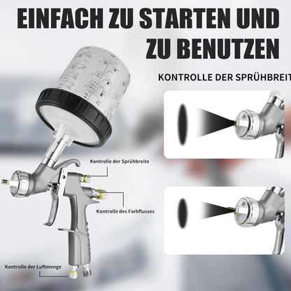 D1 LVLP Spuitpistool – Verfspuit – Lakspuit – Pneumatisch Spuitpistool – Spray Gun Set – 3 Verwisselbare Nozzles 1.3/1.5/1.7 mm – 650 ml Mengbeker Met 10 Wegwerpbekers