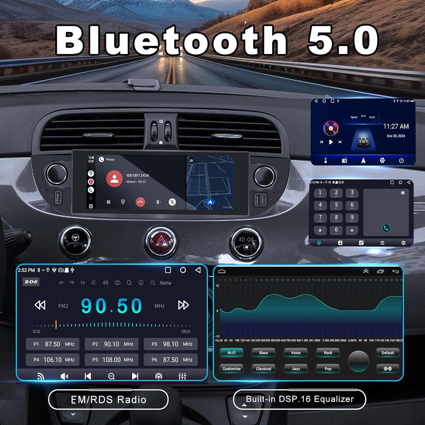 Autoradio Fiat 500 – Auto Stereo – Multimedia Speler – Navigatie Systeem – Autoradio DAB – Android 13 Systeem – Draadloze CarPlay & Android Auto – Inclusief Achteruitrijcamera & Canbus Adapter