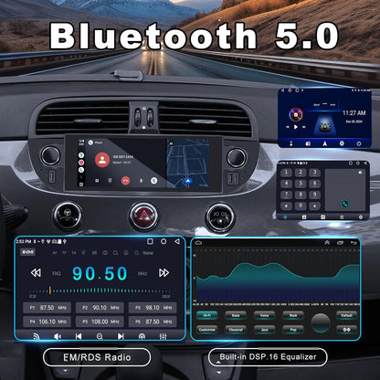 Autoradio Fiat 500 – Auto Stereo – Multimedia Speler – Navigatie Systeem – Autoradio DAB – Android 13 Systeem – Draadloze CarPlay & Android Auto – Inclusief Achteruitrijcamera & Canbus Adapter