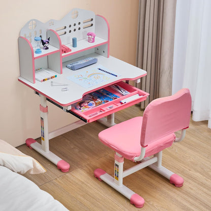 Kinderbureau – Kindertafel – Kinderstoel – Studiehoek – Kindermeubel – In Hoogte Verstelbaar – MDF En Stalen Frame