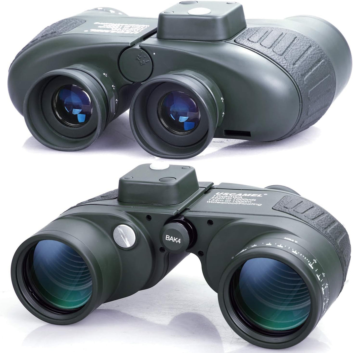 USCAMEL® 10x50 HD Militaire Verrekijker met Afstandsmeter Kompas Telescoop Stikstof Gevuld Waterdichte Sport Optica Legergroen