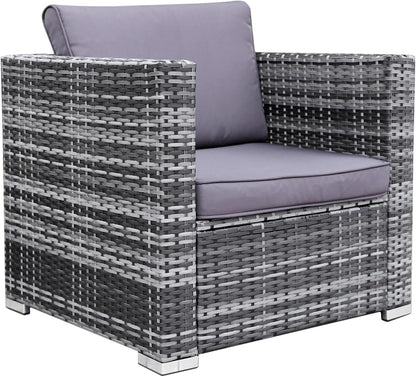 Garden Furniture Lounge Set for 1-7 People, Many Models Including Cushions, Stool, Table with Glass, Outdoor Lounge Furniture, Seating Group, Garnish, Classic Dark Grey (F:1 Armchair) - QUORE