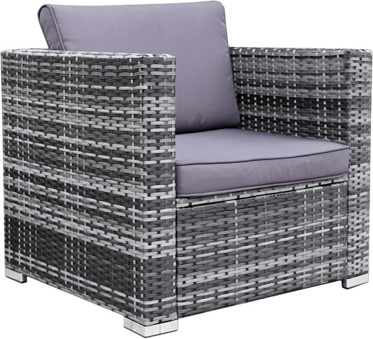 Garden Furniture Lounge Set for 1-7 People, Many Models Including Cushions, Stool, Table with Glass, Outdoor Lounge Furniture, Seating Group, Garnish, Classic Dark Grey (F:1 Armchair) - QUORE