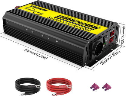Omvormer 12V naar 230V 2000w/4000w zuivere sinusspanningomvormer, voor thuis, camper, vrachtwagen, met geïntegreerde 5V/2.1A USB-aansluiting